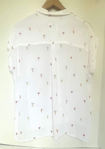 Rails Whitney Cocktail Print Linen Shirt Womens White Short Sleeve Button Up - Picture 3 of 8
