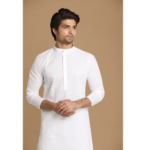 Cloth Zones Luxus Baumwolle schlicht einfarbig neuest weiß Kurta Pyjama Set für Herren - Bild 6 von 9