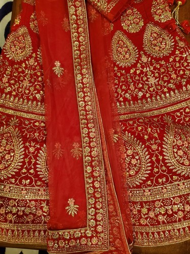 Indian Bridal Red Velvet Heavy Lehenga Choli, fully embroidered and stitched - Picture 8 of 8