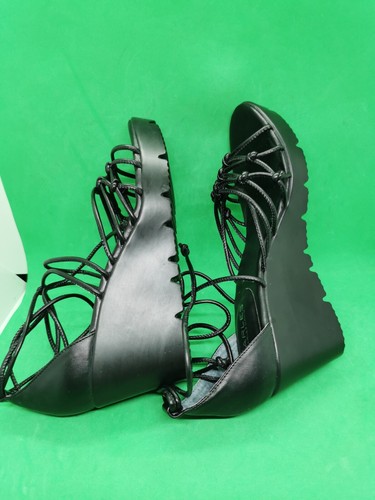 Charles David Vegas Black Leather Strappy Platform Tie Up Wedge Sandals Sz 6.5 M - Picture 10 of 18