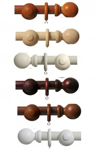 RCA 28mm Wooden Curtain Pole Complete Set With Ring Finials & Fitting Brackets
