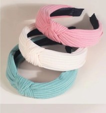 3 BRAND NEW HANDMADE KNOTTED FABRIC HEADBAND, PINK/GREEN/CREAM HAIR ACCESSORY