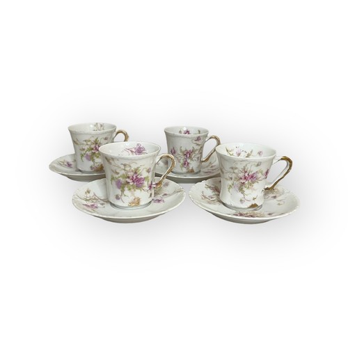 Antique Haviland Limoges Cocoa Cup & Saucers. Pink Purple Rose Flowers. 9 Pcs - Picture 5 of 14