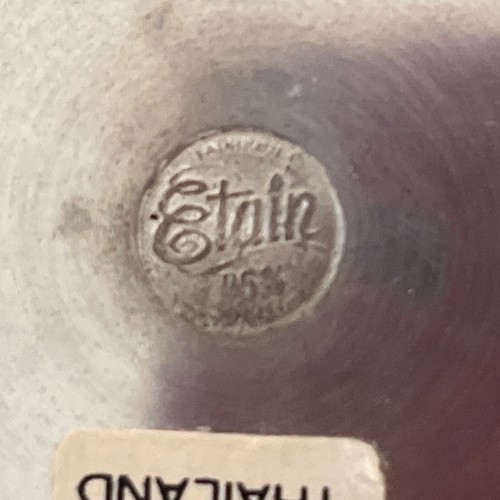 Juego de 3 piezas de té de peltre/madera de Etain, con borde de cuentas, Tailandia/Francia - Imagen 7 de 9