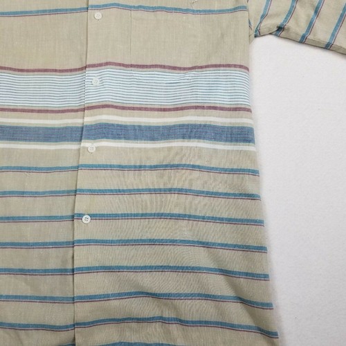 Mens Knightsbridge Button Down 90's Brown and Blue Striped Collared Shirt Medium - Picture 7 of 8
