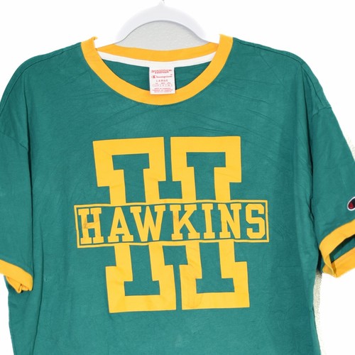 Champion Hawkins Mens Teal & Yellow T-Shirt Cotton Printed Short Sleeve Size L - Picture 3 of 5
