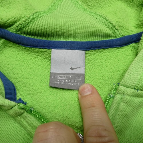 VINTAGE Nike Hoodie Youth Size L (12/14) Lime Green Full Zip Embroidered Logo - Picture 3 of 11