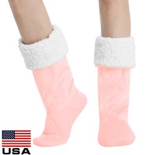 Ladies Slipper Boots,Ladies Slipper Booties Warm Fleece Ankle Boots Pink M L
