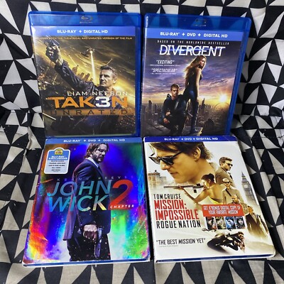 Blu-ray Lot 4: John Wick: Chapter 2 - Divergent - Taken 3  - Mission Impossible