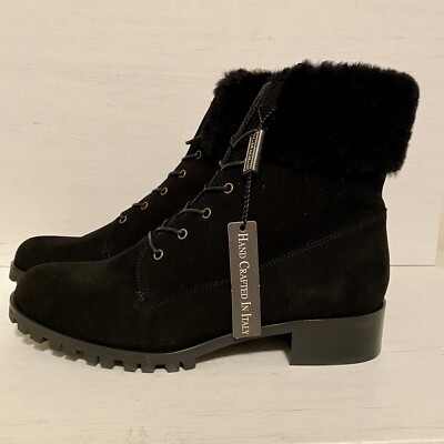 Grigiarancio Black Lace-up Boots with Shearling Size (EU 38) NIB