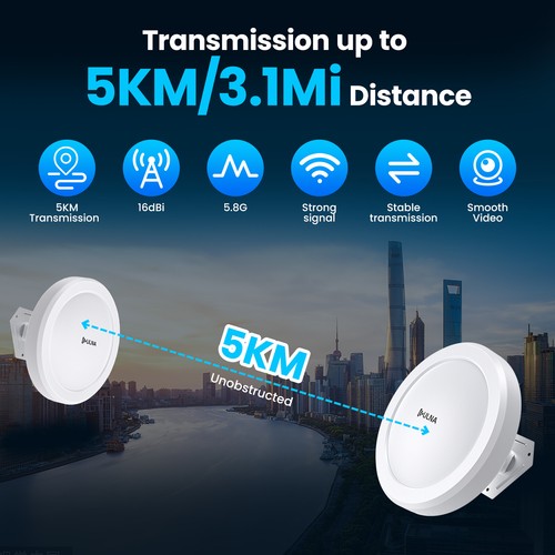 5.8G Wireless Bridge Gigabit 1Gbps 5KM Range WiFi Outdoor CPE Extender Repeater - Picture 3 of 11