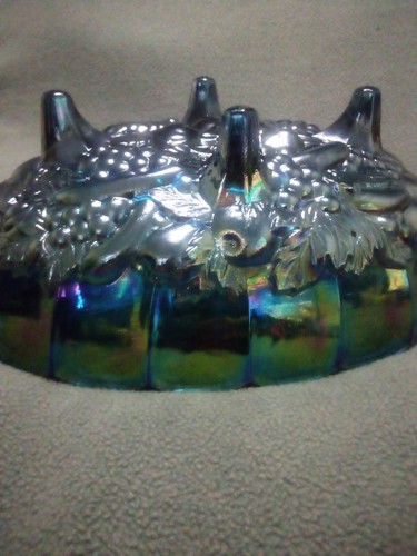Fenton? Indiana Carnival Glass Oval Harvest Grape Wedding 12" Footed Blue Bowl - Picture 10 of 11