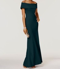  361 Betsy  Adam Women's Pine Green Off The Shoulder Mermaid Gown Dress Size 2