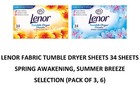 LENOR Fabric Tumble Dryer Sheets 34 Sheets Pack Variety Selection (Pack of 3, 6)