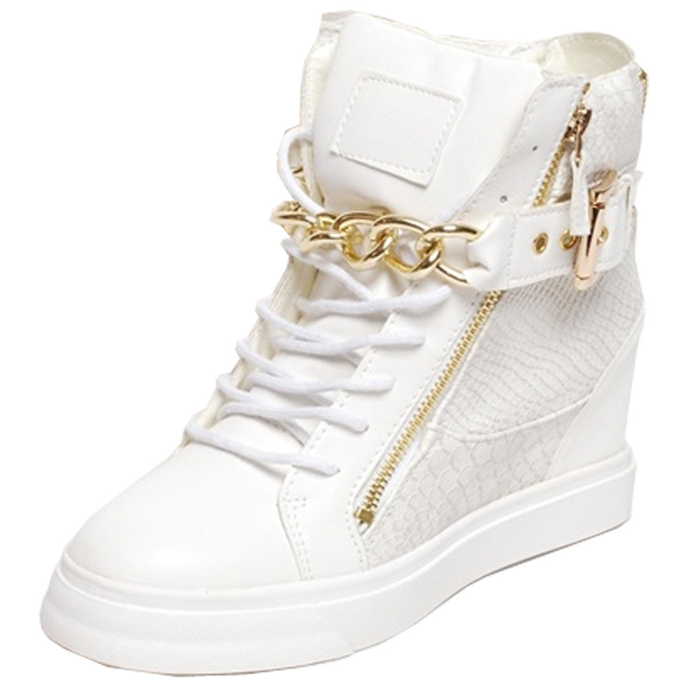 Epicsnob femmes Chaussures High Top Wedge Hidden Heel Gold Chain Fashion Sneakers Epicsnob femmes Chaussures High Top Hidden Wedge Hidden Top Heel Gold Chain Fashion Sneakers fd63e9