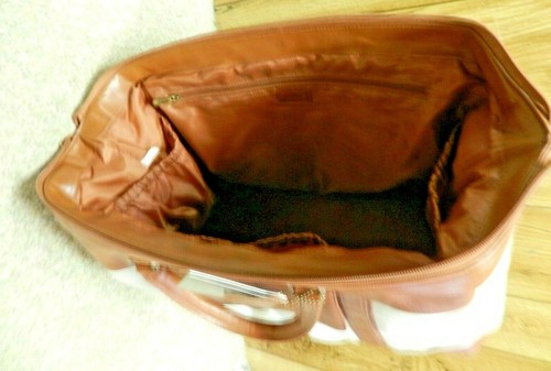 Bellino Tan Leather & Canvas Carry On/Duffel/Travel/Weekend Bag Italian Leather - Picture 7 of 7
