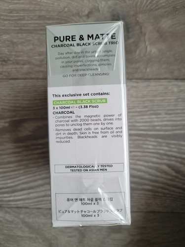 L'OREAL Men Expert Pure & Mate Charcoal Black Scrub Trio Travel Gift Set For Him - Picture 4 of 6
