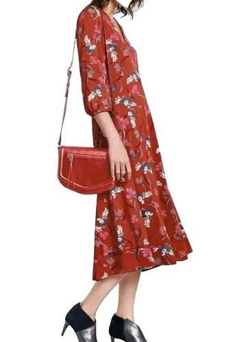Vestido Hush Liv Botánico Midi Tea Talla 14 Rojo Óxido Estampado Floral Niveles Verano - Imagen 4 de 18