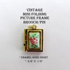 Vtg. Mini Folding Hinged Picture Frame Locket   Rose Front  3/8'' X 1/2''