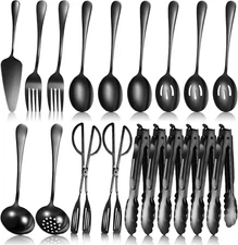 19 Pieces Serving Flatware Set Including Stainless Steel Spatulas, Forks, Spoons