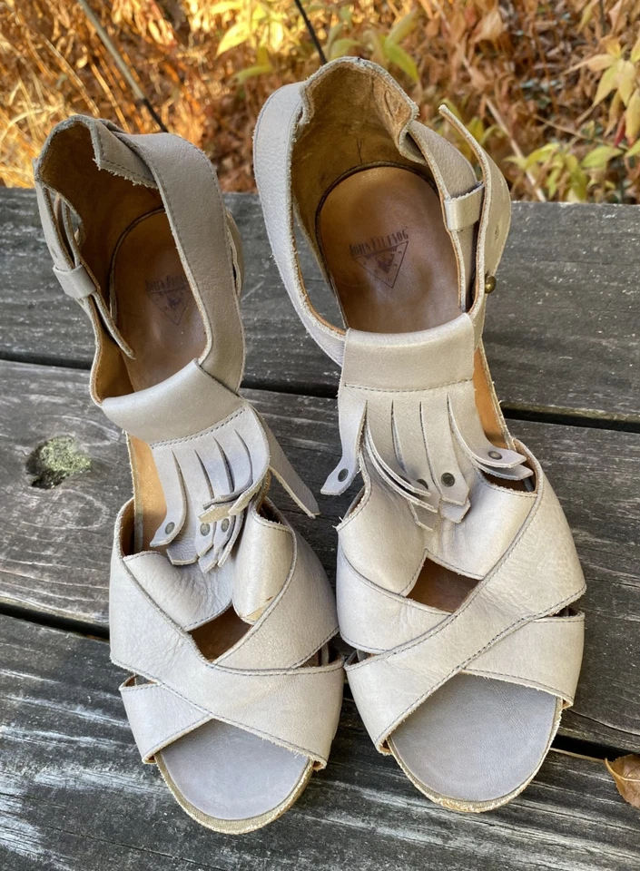 Fluevog Grey Rules Goodall Leather Peep Toe High Heel Sandals/Shoes - Size 10 - Image 2 of 4