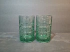 2 Vintage ANCHOR HOCKING Tartan Plaid Emerald green JUICE glasses tumblers 4"