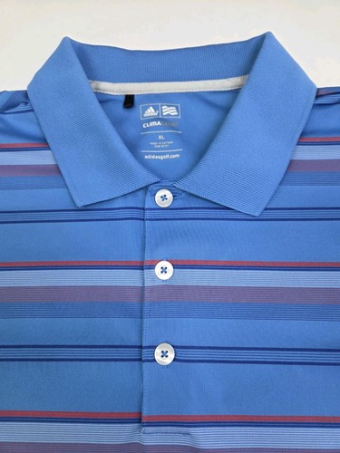 Camisa Polo Adidas Golf Para Hombres ClimaCool Azul Rayas Manga Corta Talla XL #7578 - Imagen 2 de 11