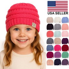 C.C Kids Toddler Beanie Hat Ribbed Knit Winter Cap for Girls Boys 2  7 Years