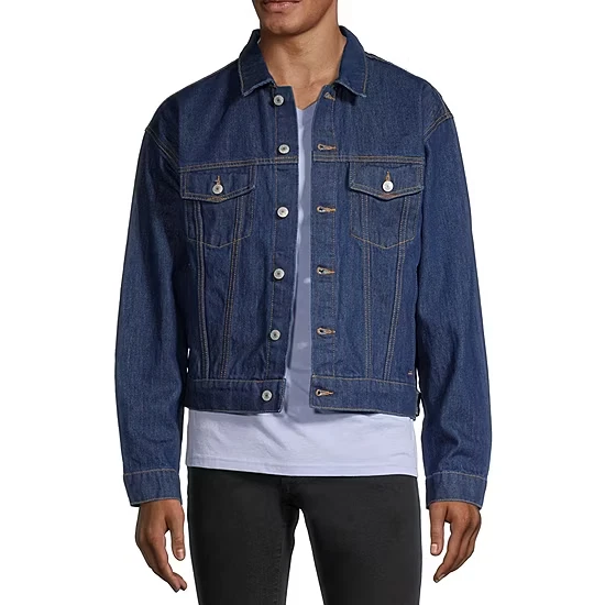 NEW Arizona Men's Jean Jacket Blue Dark Wash Trucker Jacket, XL, MSRP: $64
