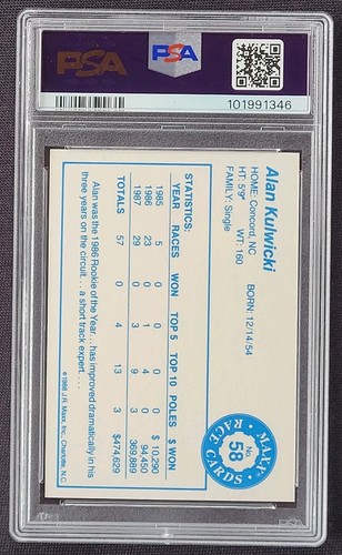 1988 Maxx Charlotte Alan Kulwicki NASCAR Rookie Card #58 Graded PSA 10 GEM MINT - Picture 2 of 2