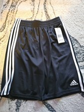 Adidas Boys ATHLETIC SHORTS LARGE 14/16 Black White Stripes Pockets New