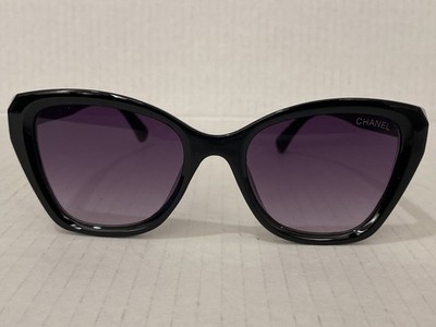 CHANEL SUNGLASSES Black Cat Eye Frame Gray Accent Women | eBay