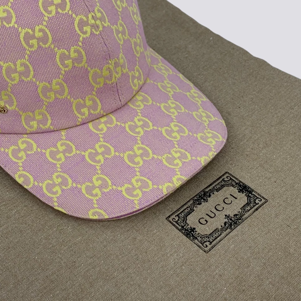 Gucci GG монограмма холст хлопок бейсбольная кепка голова шляпа сиреневый и желтый размер M - Изображение 2 из 4