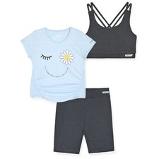 New Hind Girls Athletic Sports Bra, T-Shirt, and Bike Short Outfit Set, Size 7/8