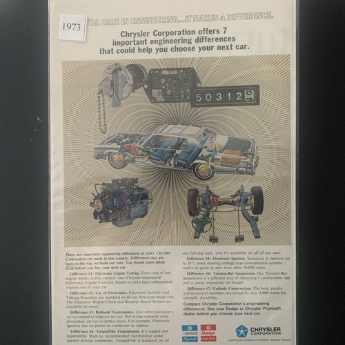 Chrysler 1973 vintage ofrece 7 diferencias de ingeniería diferentes publicidad publicitaria - Imagen 2 de 2