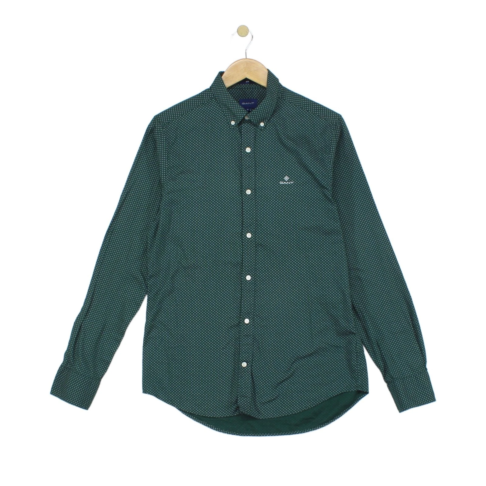 Gant Shirt Mens Size M Green Slim Button-Down Printed