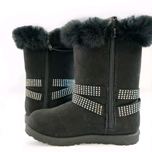 New Girls 10 Toddler Fur Boots + Sparkling Rhinestone Kids Fashion Footwear - Picture 4 of 13