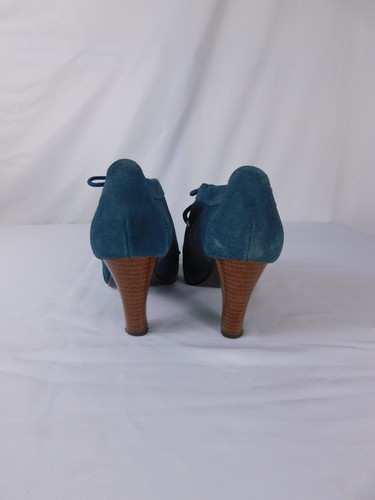 Newport News Shoes Womens Size 9B Blue Suede Lace Up Heels Leather Upper Booties - Picture 6 of 11