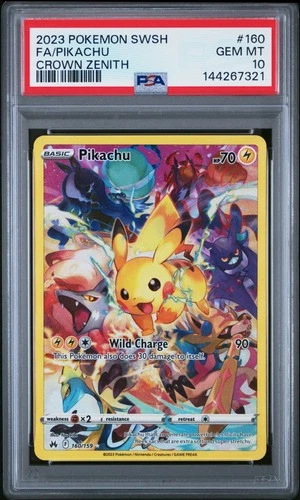 2023 POKEMON SWORD & SHIELD CROWN ZENITH #160 FULL ART/PIKACHU PSA 10