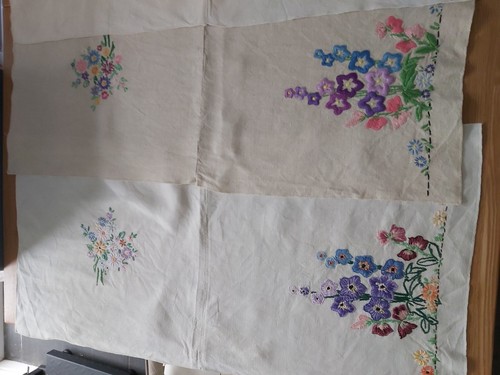 X4 Cream Beige Embroidered Textile Pieces - Picture 3 of 16