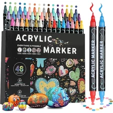 Acrylic Paint Pens Dual Tip Markers 12-48 Colors Wood Canvas Rock Glass DIY