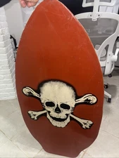 Vintage SKULL AND BONES Wood Surf Skimboard. RARE