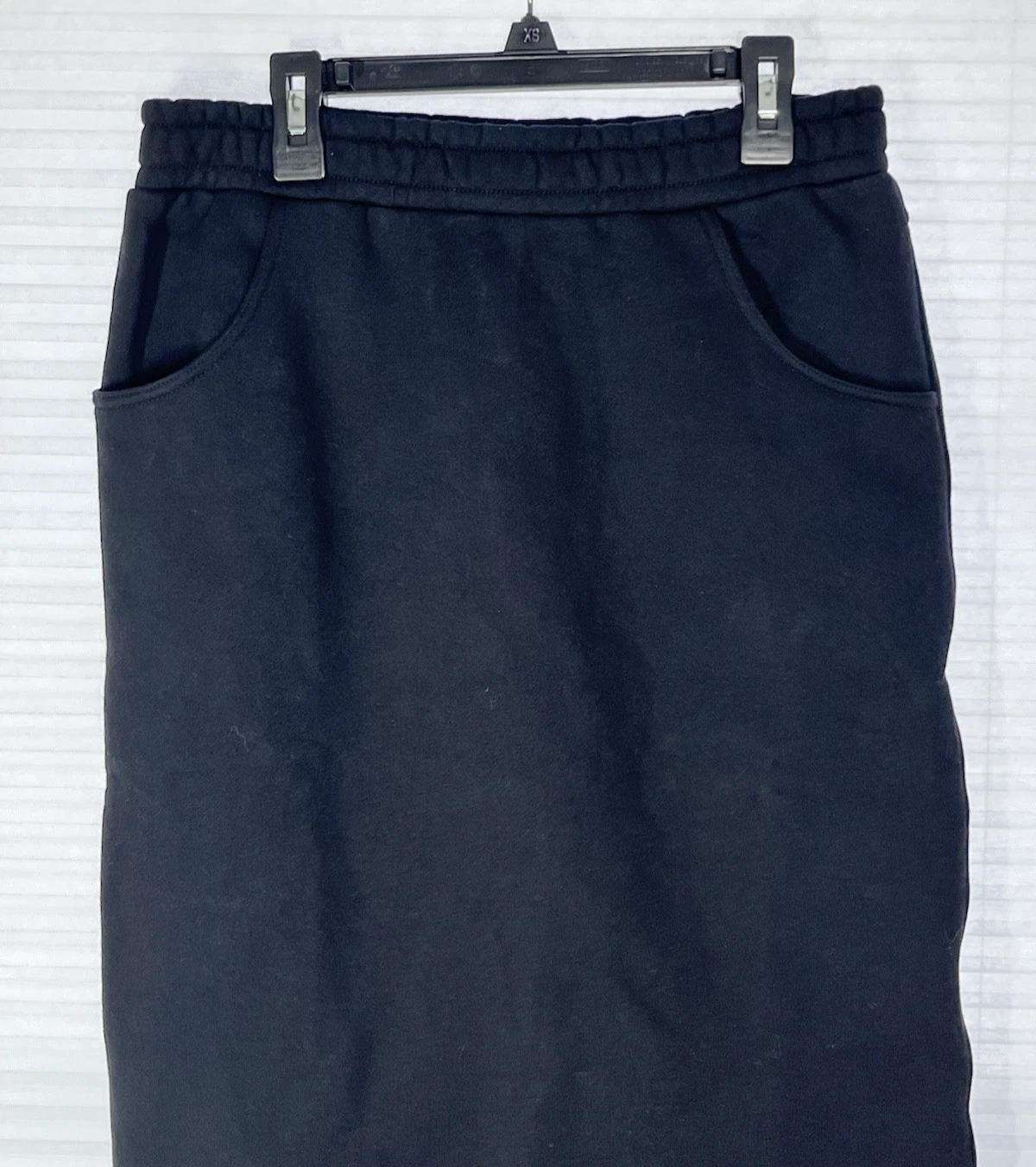 American Giant Womens Midweight Fleece Skirt Small Black Pull On Midi Comfy Slit