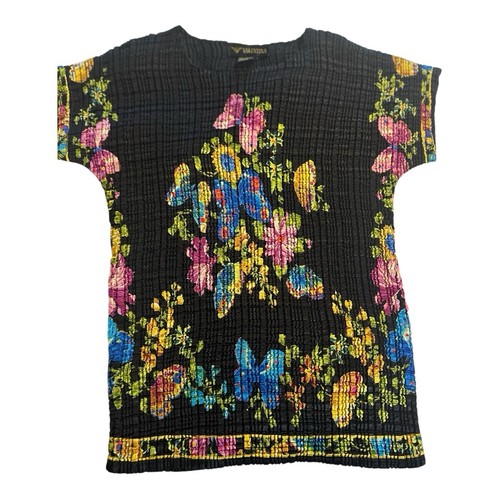 Valentina Plissee schwarz Kunst Grafik Blumen Kurzarm Shirt One Size - Bild 2 von 6