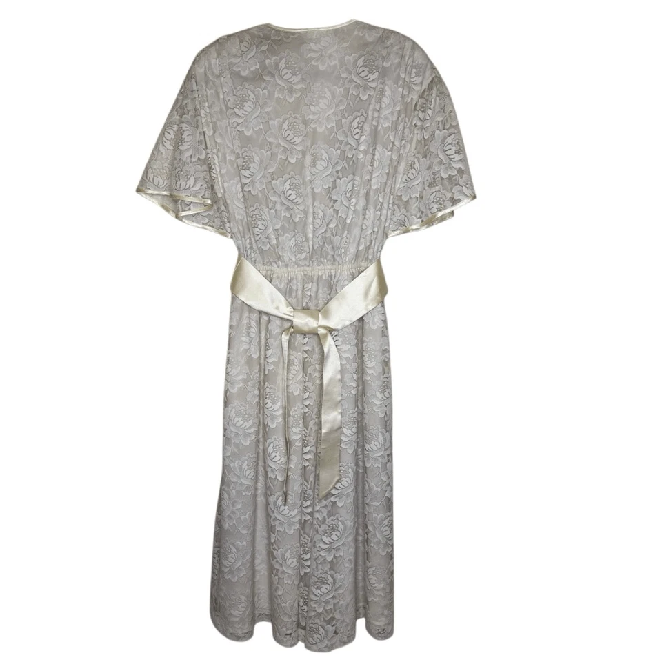 Elegante Vestido Midi Vintage Años 80 Halston III Marfil Encaje Manga Acampanada Talla 14 Foto 4 de 4