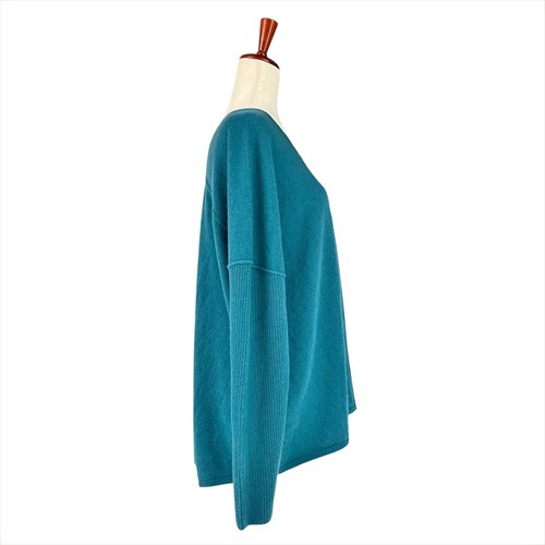 SOFT SURROUNDINGS Etta 100% Cashmere Deep Teal Ribbed-Sleeve Sweater Size L - Picture 5 of 9