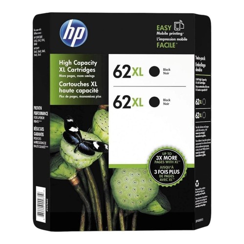 Cartucho de tinta original de alto rendimiento HP J3P42BN 62XL, negro, paquete de 2, rendimiento de 600 páginas - Imagen 2 de 3