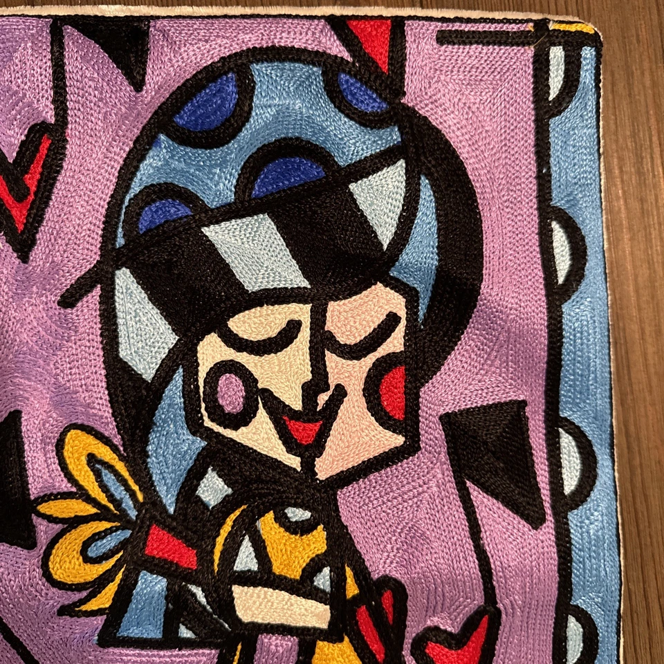 "Funda de almohada bordada Romero Britto falsa 17,5"" corazones cuadrados arte pop amor" Foto 3 de 4
