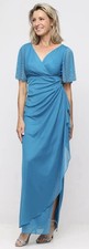 Alex Evenings LAYLA EMPIRE WAIST DRESS Mallard Blue Size 18W Pearl Illusion