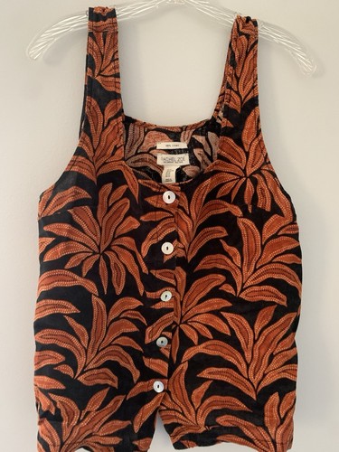 Rachel Zoe Slvless Blouse Womens Palm Tree 100% Linen Summer Festival Cool XL - Bild 4 von 12